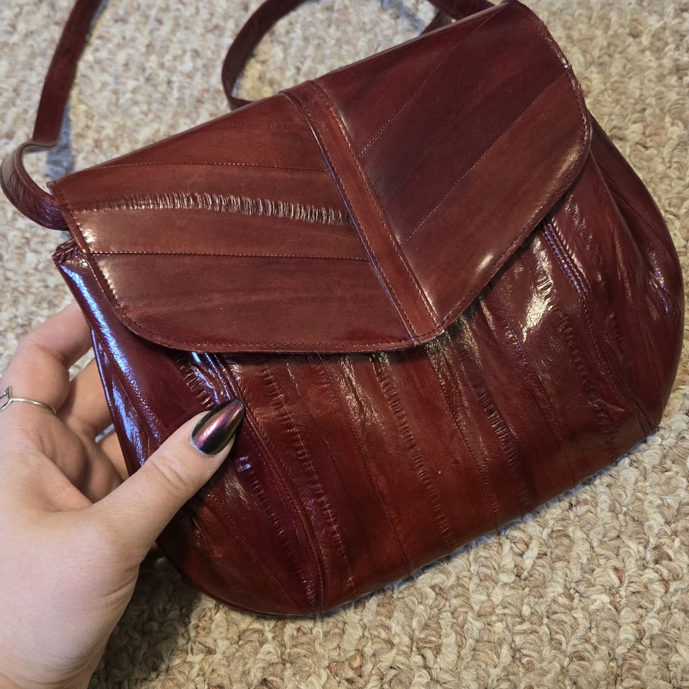 Burgundy Vintage Eel Shoulder Bag